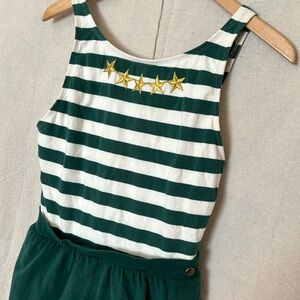 Sporting Life Vintage Swimsuit. Green with white strips. Size 12. Made in USA.